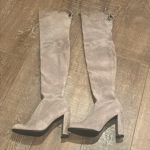 Stuart Weitzman Over the Knee OTK Taupe Stretch Suede Highland Boots
